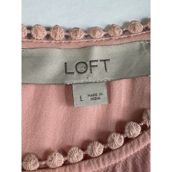 Loft Women’s Large 100% Rayon Feminine Blouse 3/4 Lace Sleeves Pink/Peach READ - Picture 12 of 16